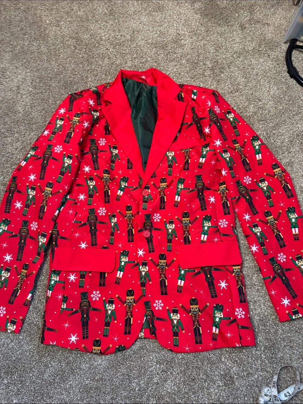 December 25th Festive Red Nutcracker Print Blazer light up Christmas jacket SZ S